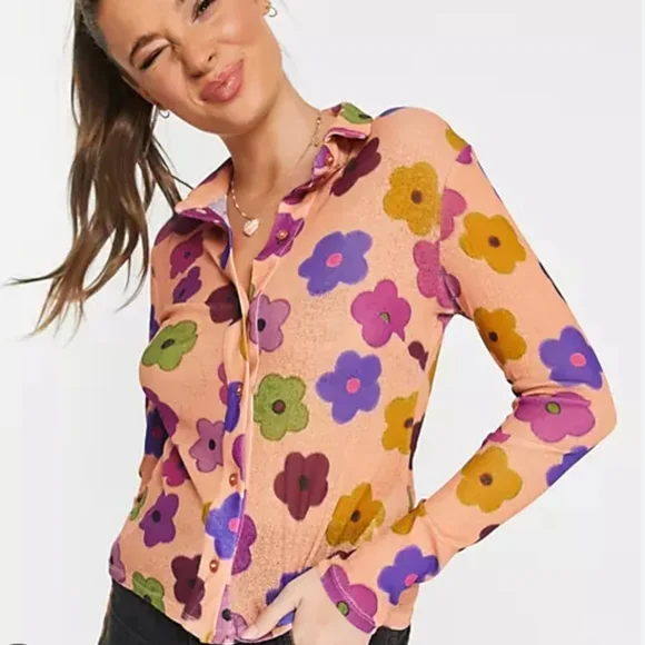 SOLD Topshop Floral Mesh Shirt - Picture 4 of 7